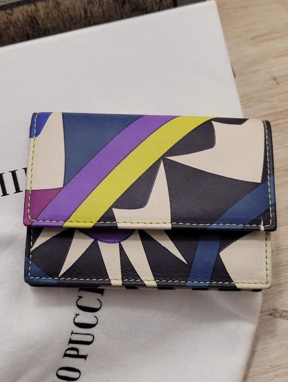 EMILIO PUCCI Folding Cards Holder Geometric Multicolor☆ Box & Pouch EUC
